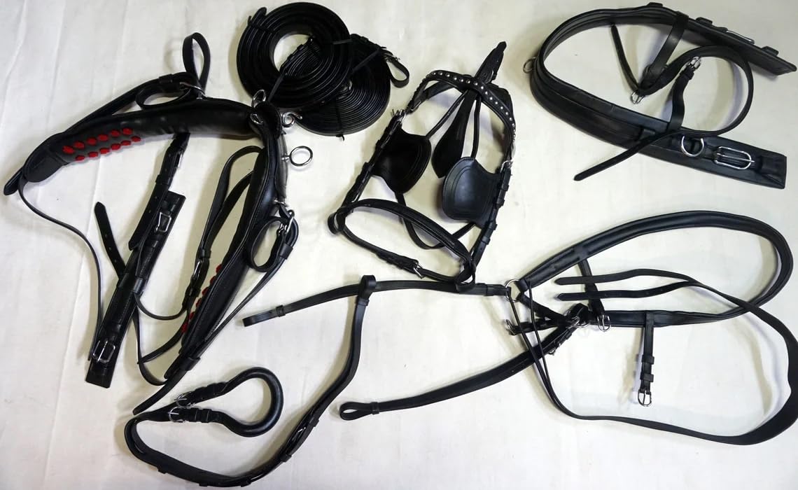 Juego de arnés de conducción de nailon de alta calidad para caballo, tachuela ecuestre completa con riendas y poni de brida, mazorca, completo y Shetland (pony)