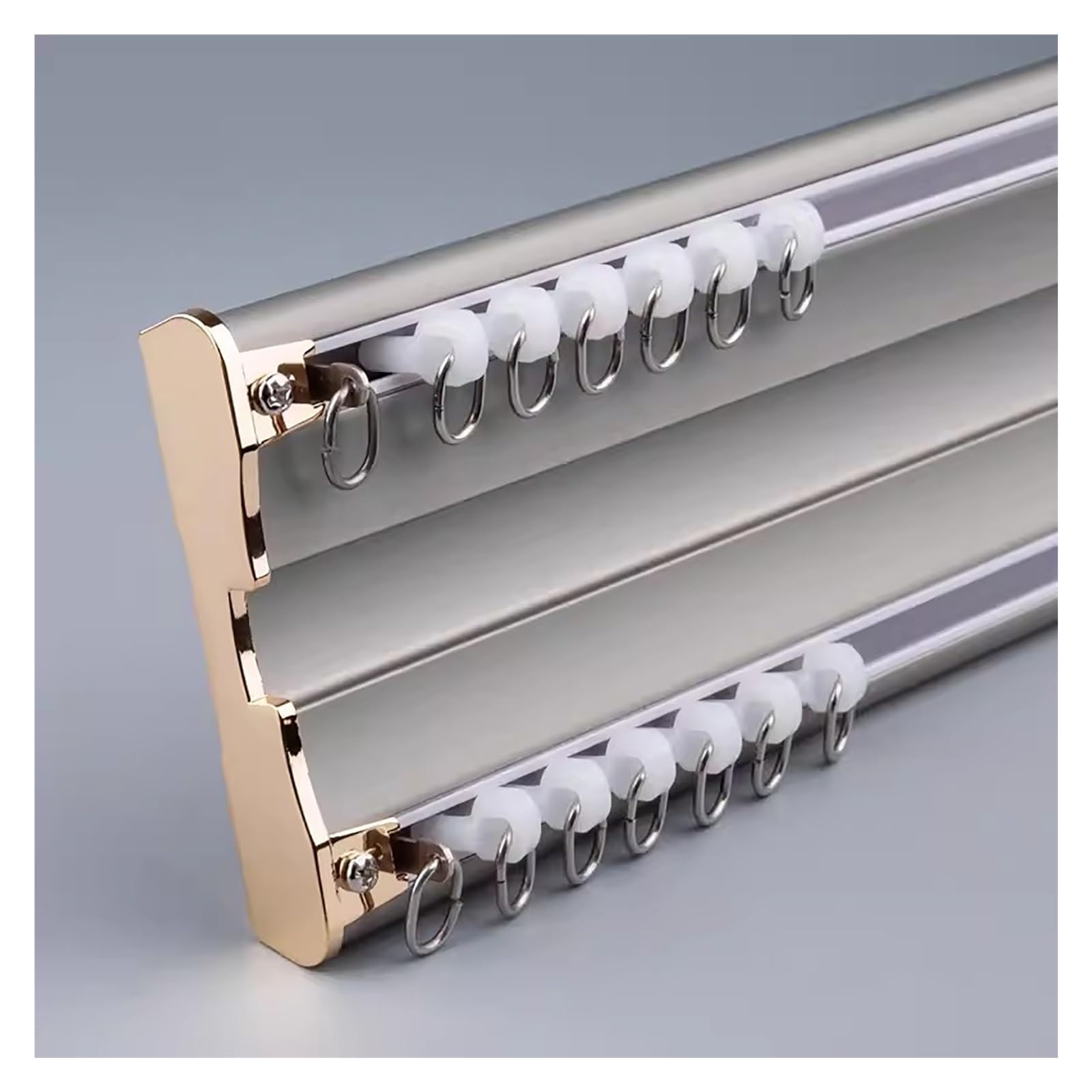 Heavy-duty Curtain Conjoined Double Track Rails Ceiling Mounting, 8 9 10 11 12 13 14 15 16 17 18ft Long Window Curtain Track, Metal Curtain Pole For Bedroom Living Room ( Color : Light grey , Size : 6