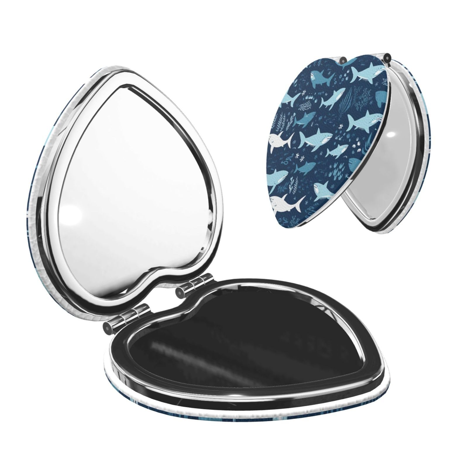 DWVTSLH Sharks Compact Mirror for Purse, Double-Sided 2X/1X Magnifying Mirror for Women Men, Travel Makeup Mirror for Handbag, Handheld Vanity Mirror for Gift