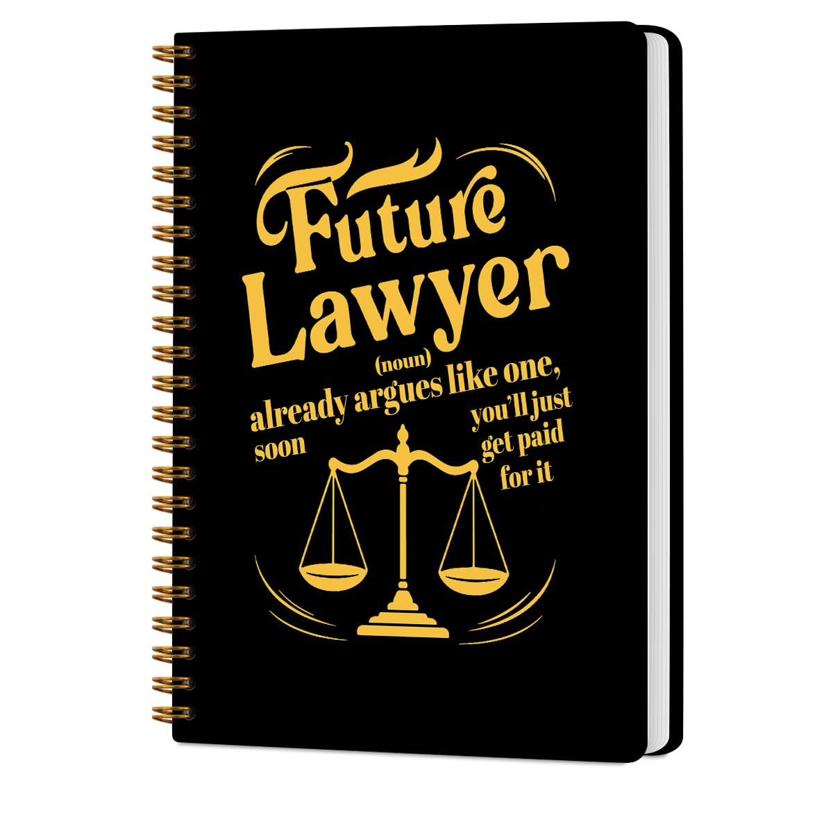 Future Lawyer Gold Hardcover Spiral Notebooks for Work, A5 Composition Notebook College Ruled, Inspirational Gift for Future Lawyer, Paralegal Gift Notepads Lined Travel Planner Journal for Writing