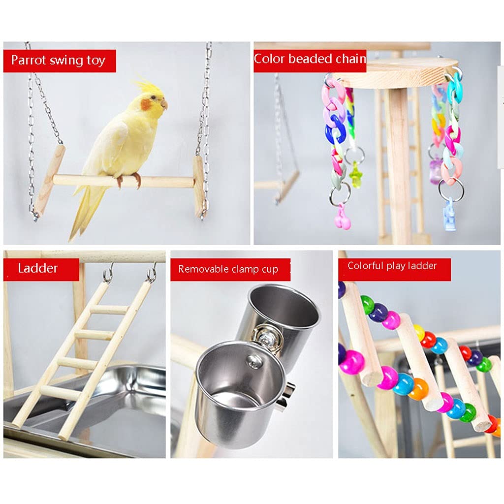 Gabbia per uccelli Piccolo e medio Parco giochi per pappagalli Scaffale Piccolo sole Parrocchetto Stazione di addestramento in legno massello Supporto da pavimento Supporto per uccelli Gioca giocatto