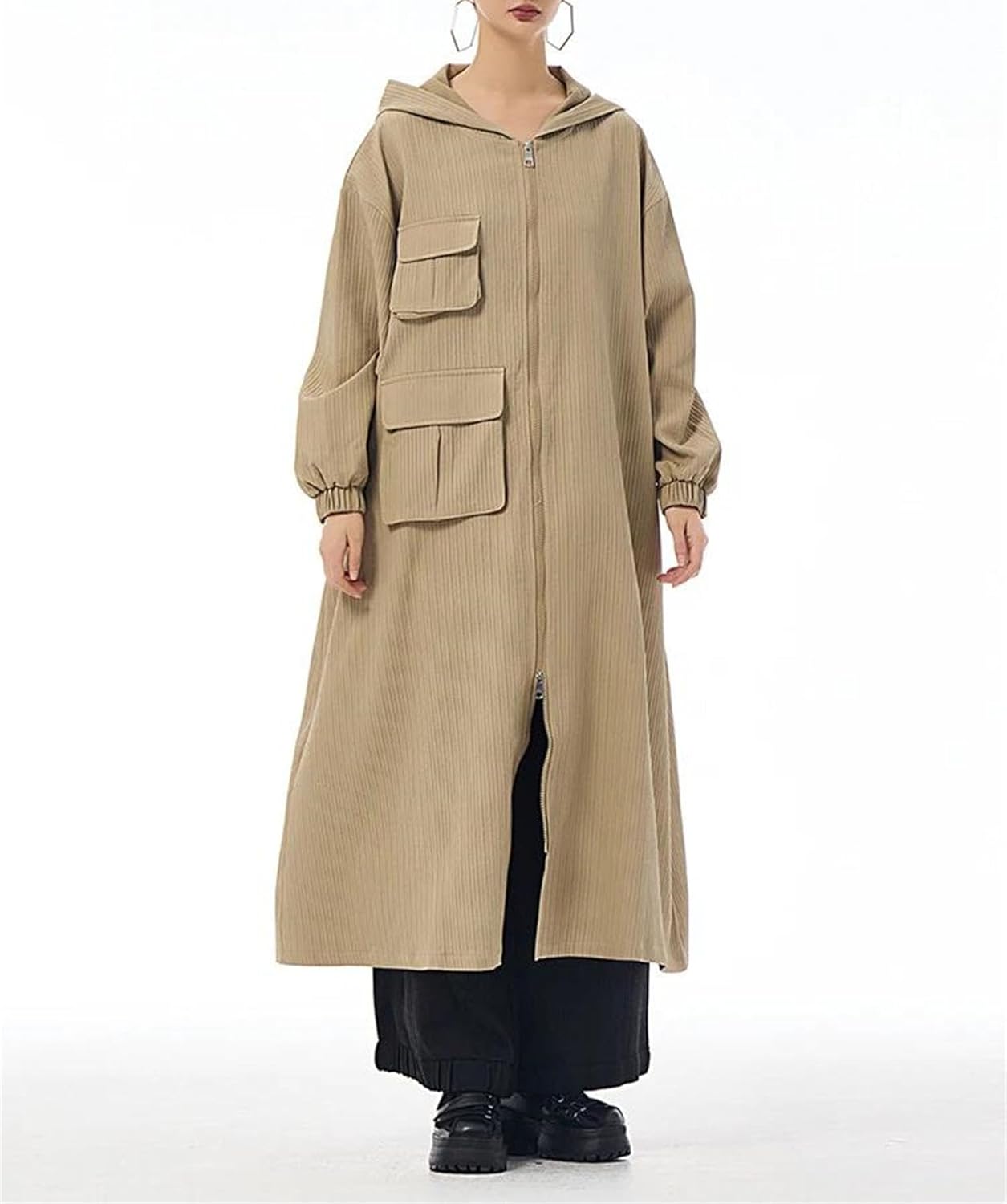Women's Trench Coat Patchwork Large Size Hooded Fall Casual Long Outerwear