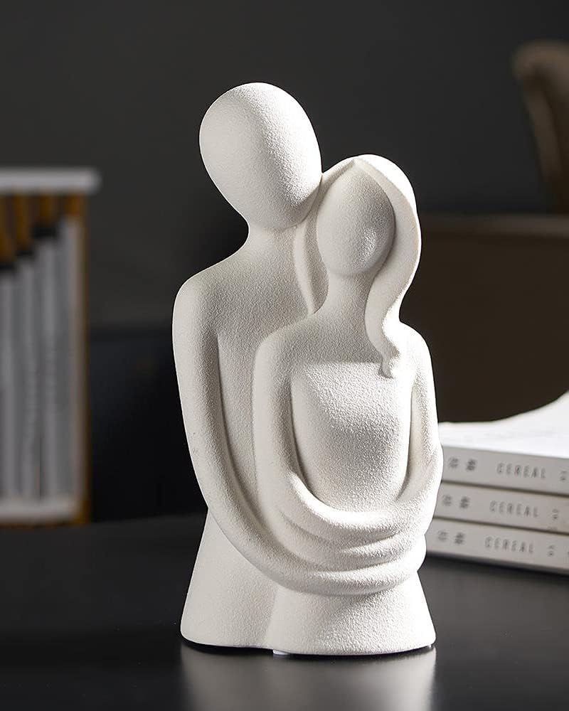 HYFAN Love Statue Hugging Couple Ceramic Decor Romantic Ornament Figurine Gift Meaningful Sculpture for Bedroom Home Office Shelf Desktop Decoration (Grey)