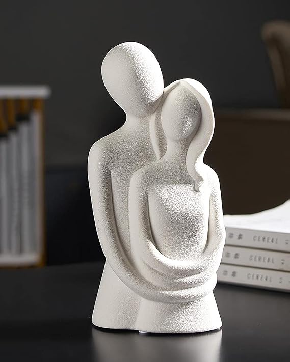 HYFAN Love Statue Hugging Couple Ceramic Decor Romantic Ornament Figurine Gift Meaningful Sculpture for Bedroom Home Office Shelf Desktop Decoration White
