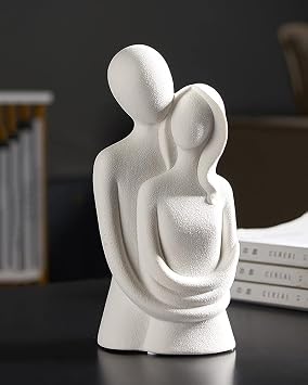 HYFAN Love Statue Hugging Couple Ceramic Decor Romantic Ornament Figurine Gift Meaningful Sculpture for Bedroom Home Office Shelf Desktop Decoration White