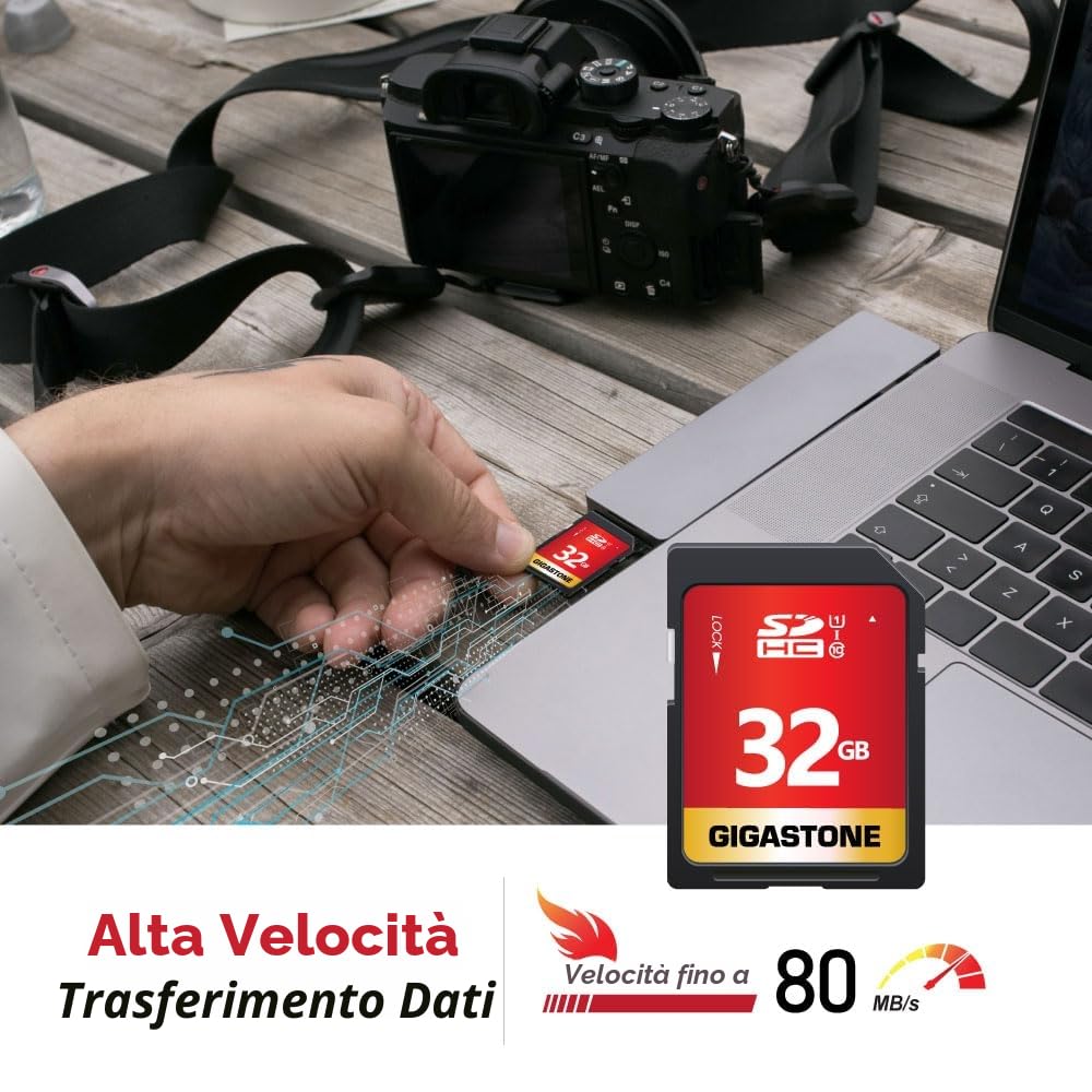 GIGATSONE Scheda SD 32 GB, Set da 5, Scheda di Memoria SDHC, Velocità di Lettura Fino a 80 MB/sec, Classe 10 U1 UHS-I, Specialmente per Fotocamere Videocamera Telecamera PC