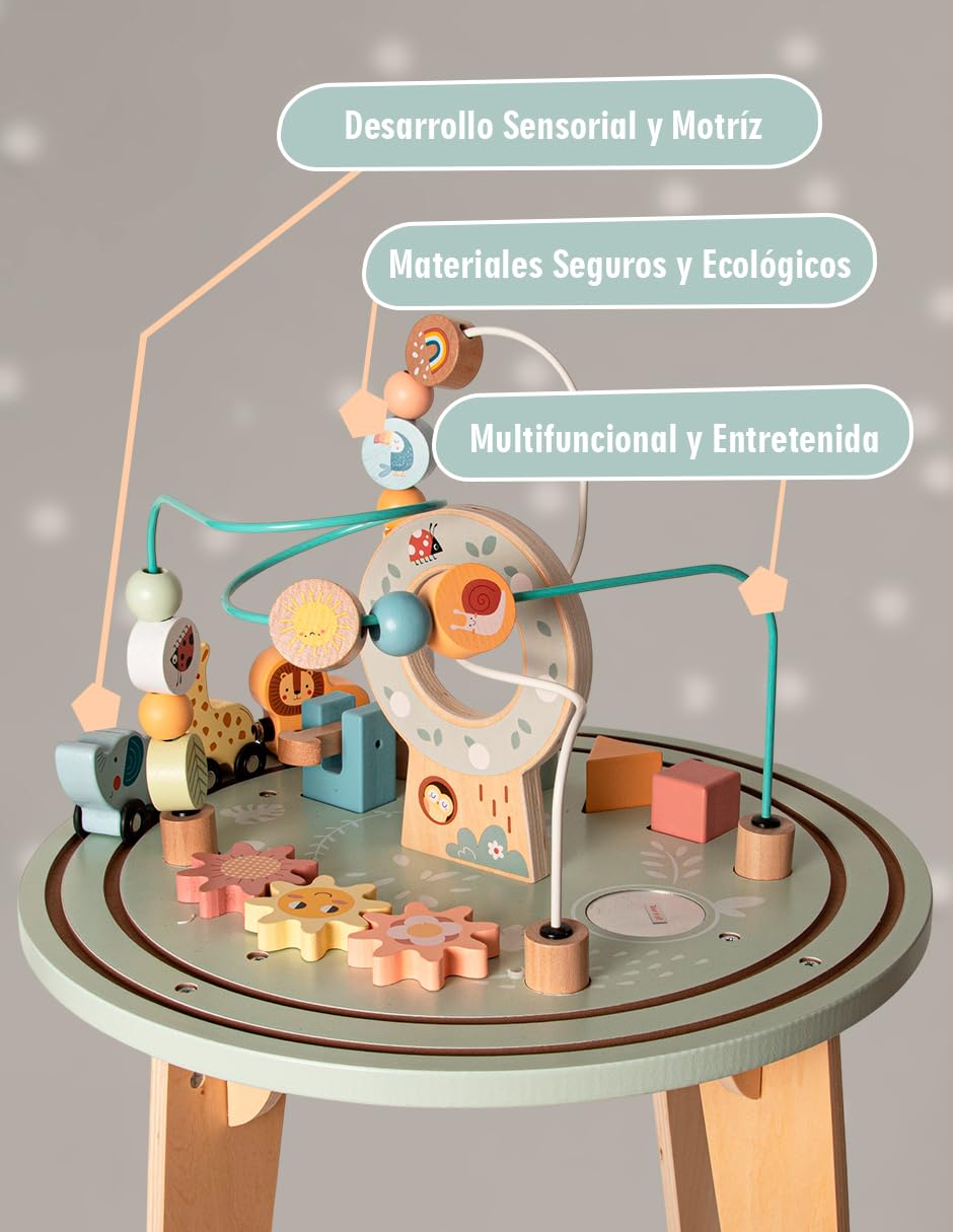 Tooky Toy Table d’activités avec Circuit de Train en Bois FSC - Table de Jeu avec Labyrinthe de Perles, Jouet Montessori éducatif, développe motricité & cognitif, Cadeau dès 2 Ans