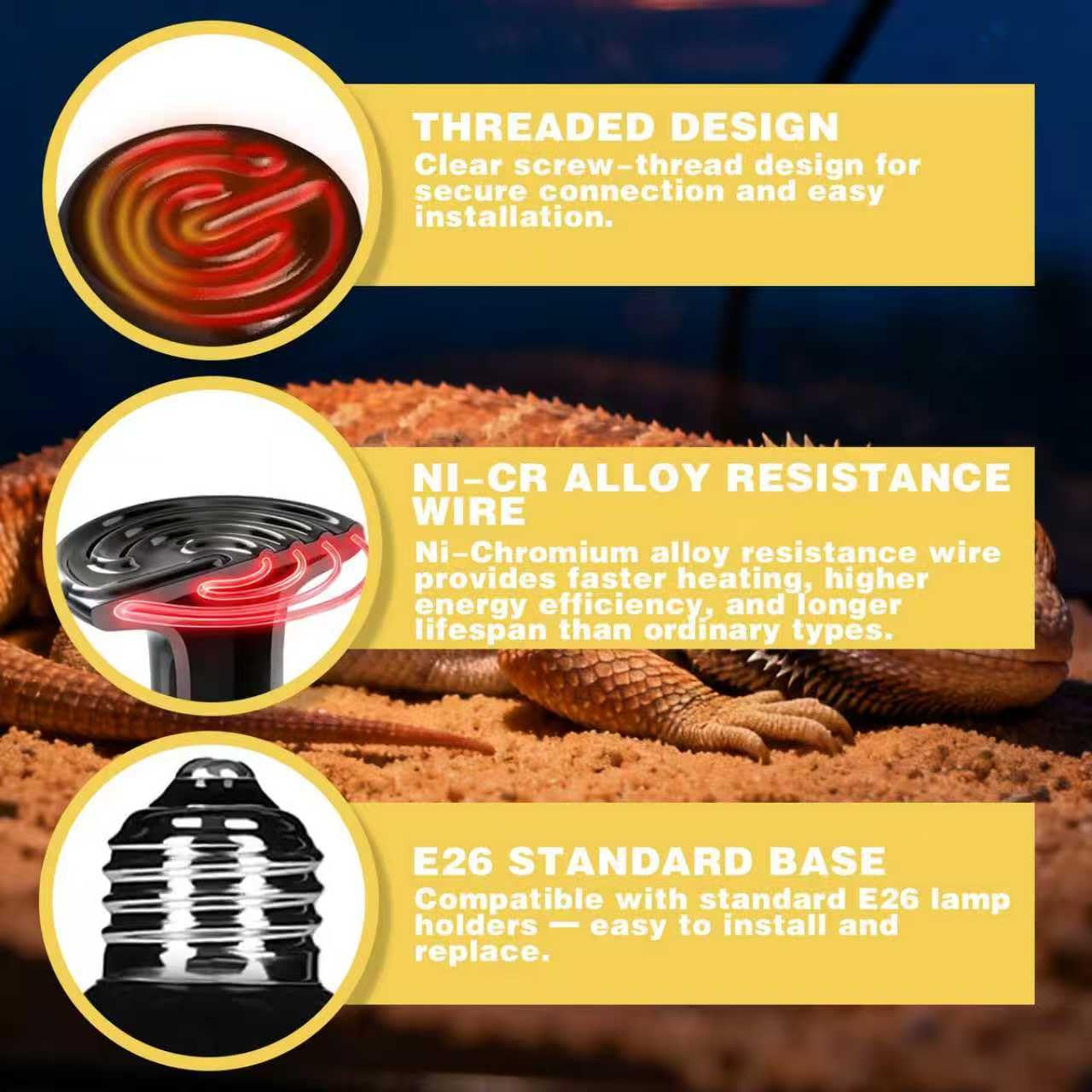 150W Ceramic Heat Emitter (2-Pack) - Reptile Heat Lamp Bulb, No Light Coil Emitter for Terrariums, Brooders & Chicken Coops - E26 Base for Bearded Dragon, Snake, Lizard, Turtle - image 4