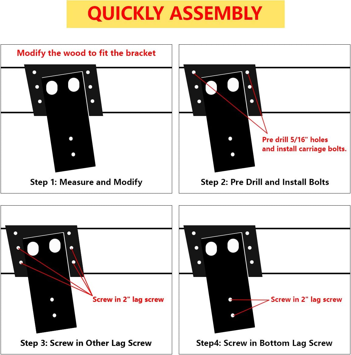 Hottest Sales A-KARCK 4x4 Compound Angle Brackets Heavy Duty Steel 4PCS, Outdoor Platform Brackets Multi-Use for Observation Decks and Deer Stand, Black Coated