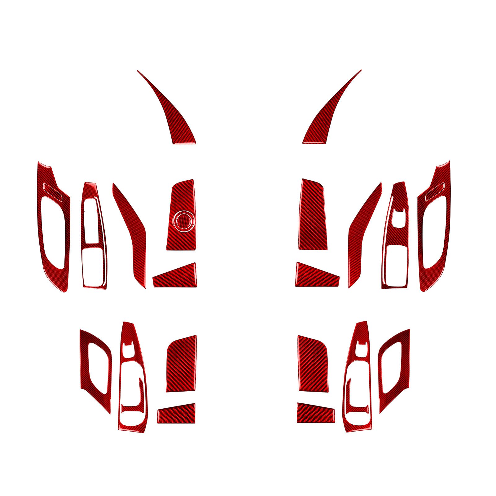Glossy Red Durable Real Carbon Fiber Accessories Car Door Panel Pull Trim Window Lift Full Kit Cover Interior
