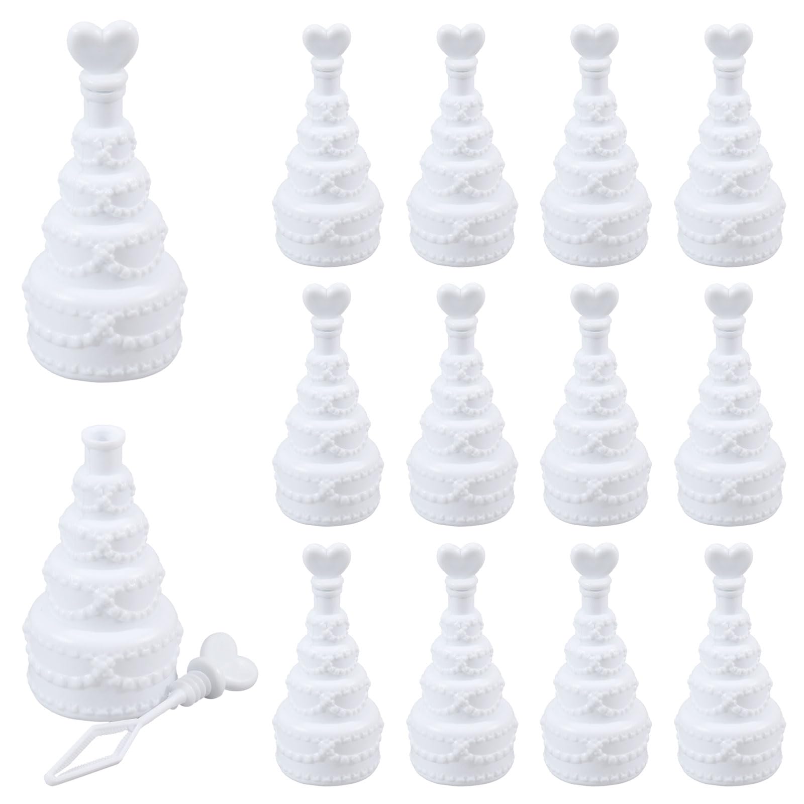 CONCHLERY 36 Pcs Cake Shape Mini Empty Bottles with Bubble Wands Refilling Bubbles Empty Bottles for Wedding Party DIY Favor Valentine's Day Decor, 1.36x2.91 inch