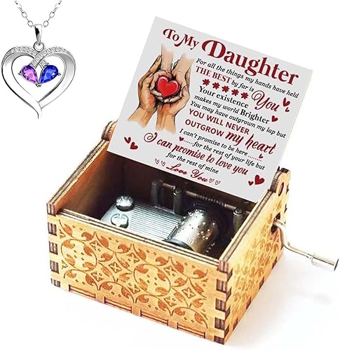 para mi hija de mamá/papá - Caja musical con manivela grabada, mecanismo antiguo, regalos personalizados vintage para Navidad/cumpleaños/boda