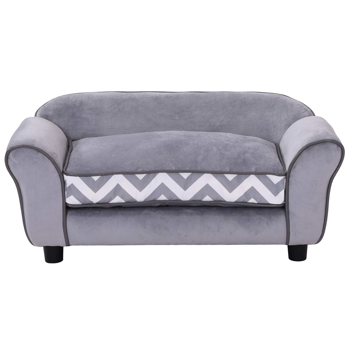 PawHut Canapé Chien Chat sur Pied Style Graphique Contemporain Coussin Amovible Lavable Grand Confort 74L x 41l x 33H cm Gris Blanc