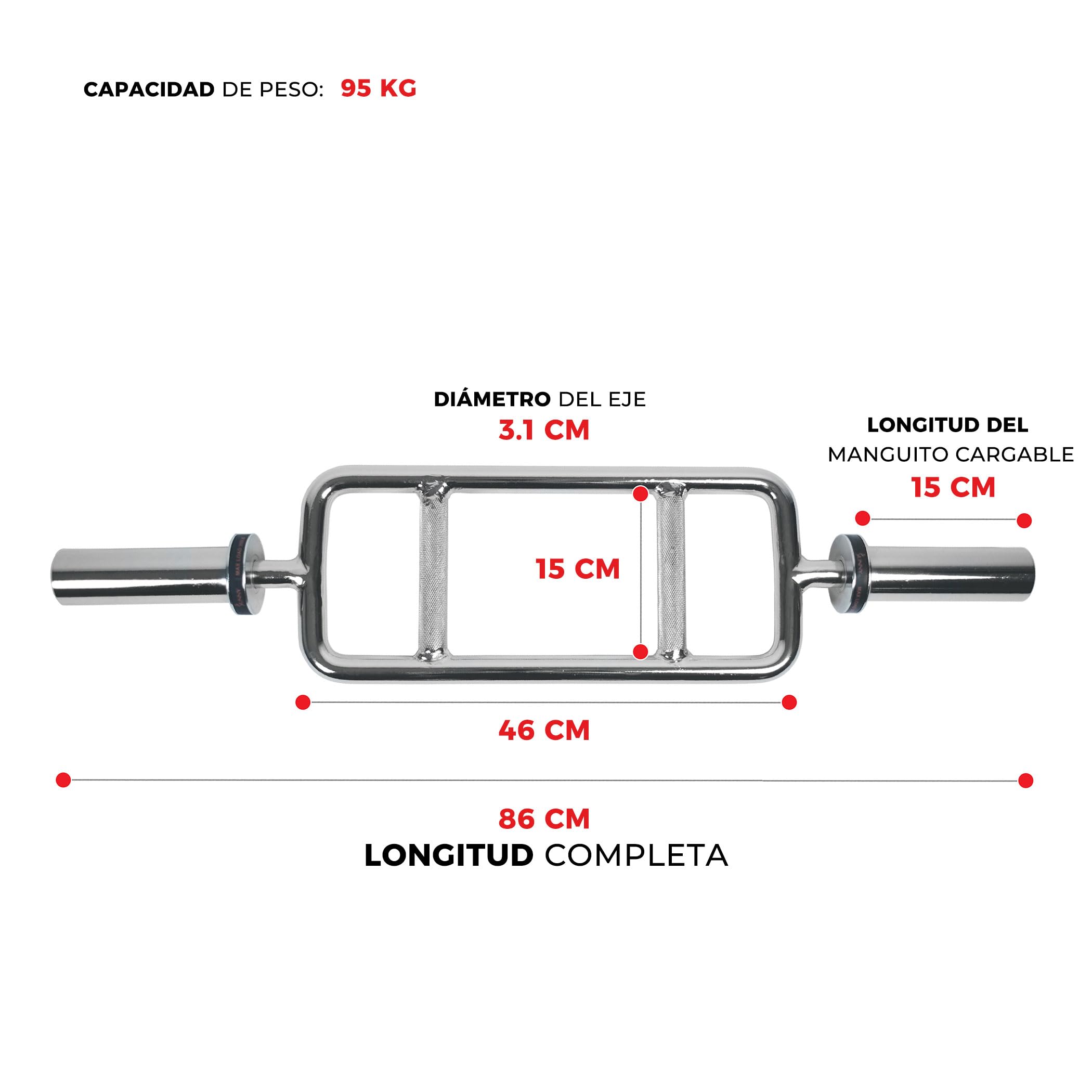 Sunny Health & Fitness Barra Olímpica de Tríceps 86 cm con Collares | Compatible con Discos Olímpicos de 5 cm, Carga Máx. 95 kg, Halterofilia y Culturismo