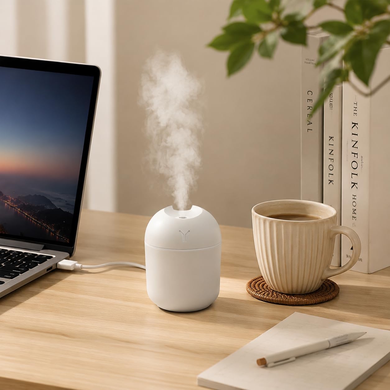 Humidifier Small, 8.45OZ USB Portable Mini Humidifier with Color Night Light, Auto Shut-Off Quiet Desktop Cool Mist Humidifier for Bedroom, Office, Car, Travel, Indoor Plants, Baby Room
