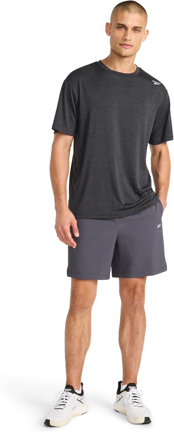 Reebok Mens Small Logo Short Sleeve Crewneck T-Shirt, Standard Fit, Breathable Lightweight Stretch Knit Fabric - Image 3