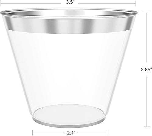Miniatura 7 de JL Prime 100 vasos de plástico plateado, vasos de plástico transparente reciclables reutilizables de 9 onzas, vasos pequeños de plástico, ideales