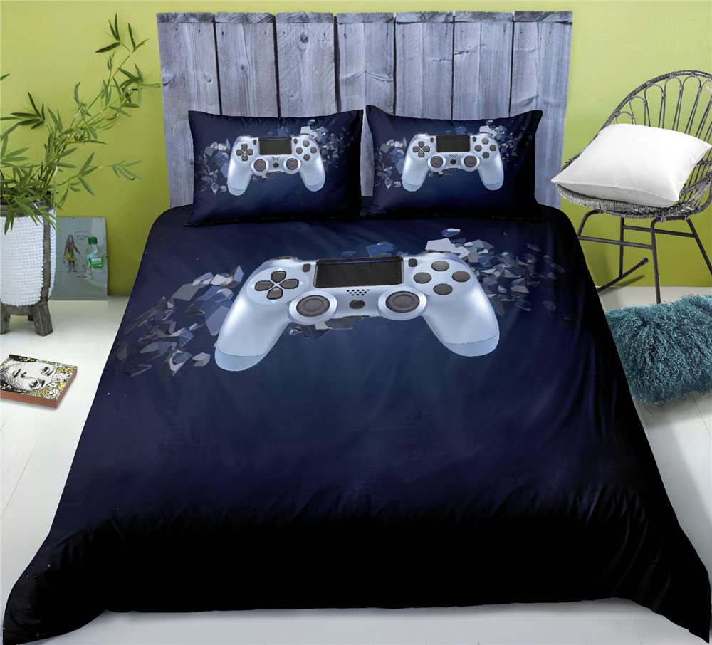 Housse de couette garçon en microfibre anti-plis et facile à laver noire 3D