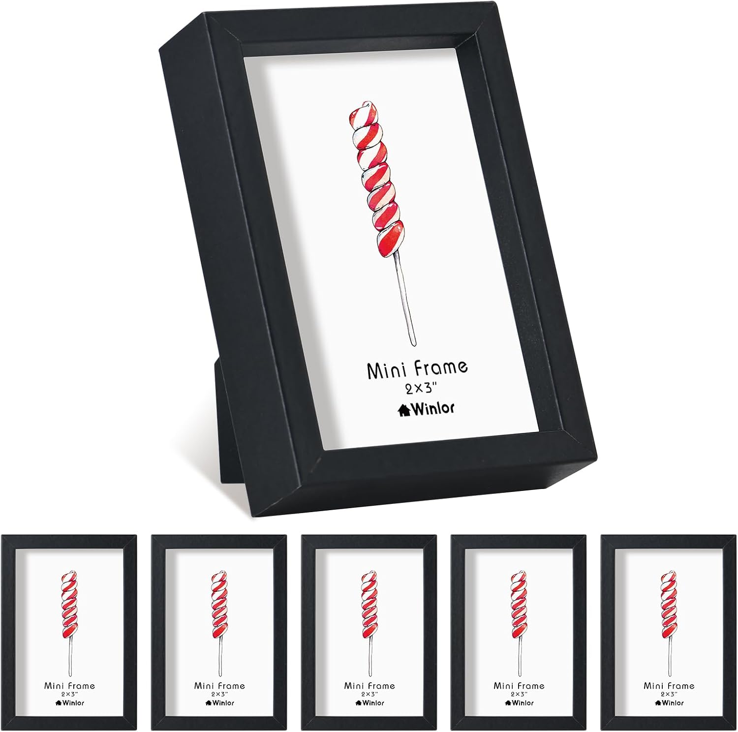 2x3 Mini Picture Frame Set of 6, FSC MDF Wood Small Photo Frame with Real Glass Front, Tiny Tabletop Display or Wall Decor for Wallet Size Photos, Mini Instant Prints & Small Photos, Black