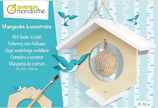 Avenue Mandarine - Ref CO172C - Build Your Own Wooden Bird Feeder Kit - Includes Wooden Elements, Brush, Glue & Paint - Fully Functional, Suitable for Ages 6-10+
