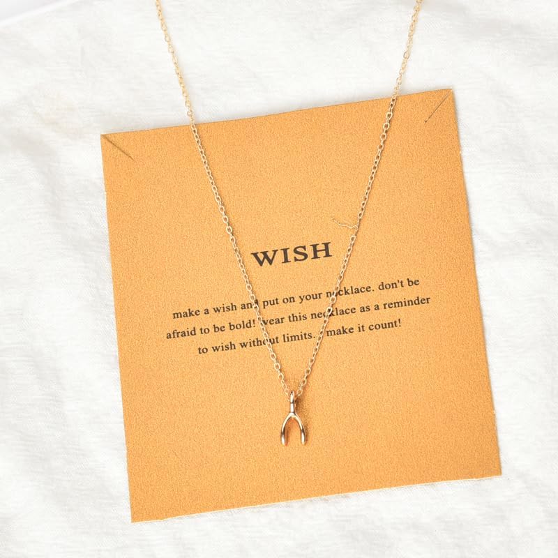 Golden Wishbone Necklaces for Women Girlfriend Anniversary Birthday Gift for Wife Bday Gift for Best Friend Sister Graduation Christmas Gifts for Daughter Granddaughter Wishbone Pendant Nekclace - Image 5