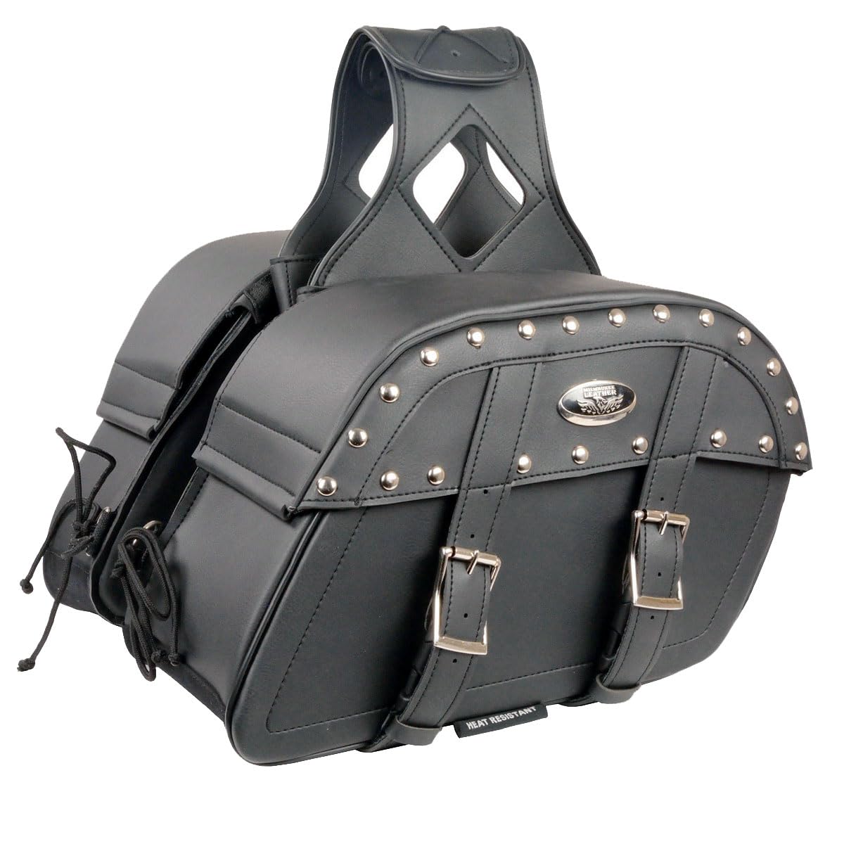 Milwaukee Leather Studded Throw-Over Motorcycle Saddlebags – Synthetic Leather – Universal Fit – Zip-Off - MD