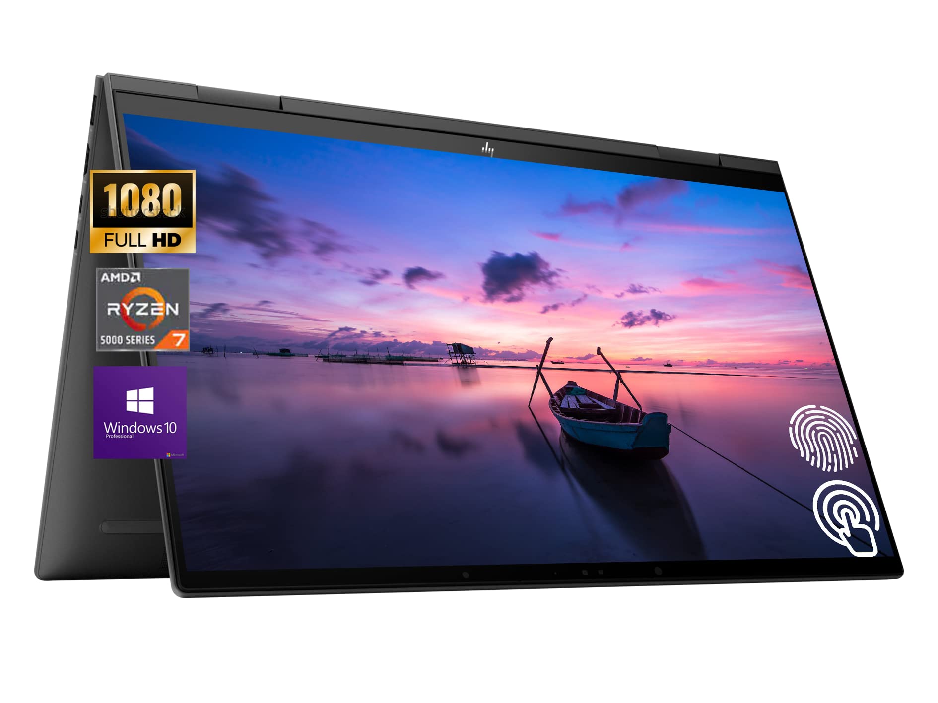 HP Envy x360 2-in-1 Convertible Business Laptop, 15.6” FHD Touchscreen, AMD Ryzen 7 5700U, Windows 10 Pro, 32GB RAM, 2TB SSD, WiFi 6, Fingerprint Reader, Backlit Keyboard, Durlyfish