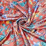 MAYJOYDIY Tela de satén naranja de 2 m con estampado floral vintage, decoración del hogar
