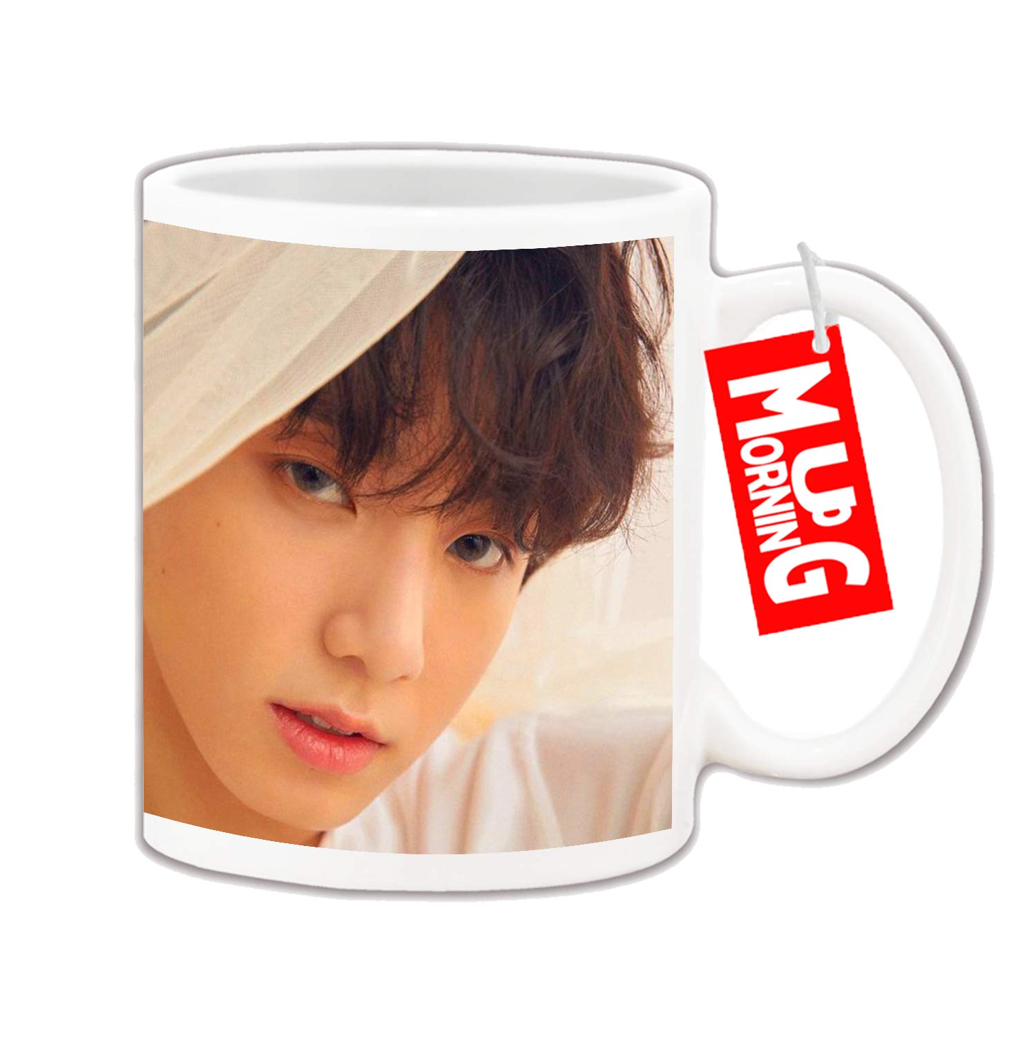 Mug Morning Ceramic BTS Looking from The Curtain Jungkook Coffee Mug Girls (White, 325 ml)