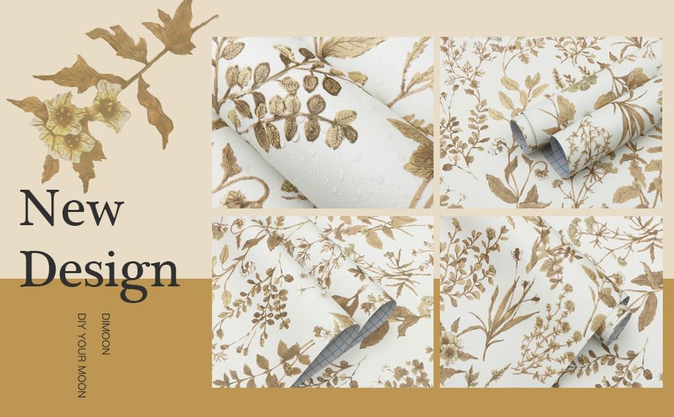 Miniatura 2 de Dimoon Papel tapiz de 393 x 17.3 pulgadas con delicadas flores blancas doradas, papel tapiz extraíble, papel de contacto floral, suave, grueso,