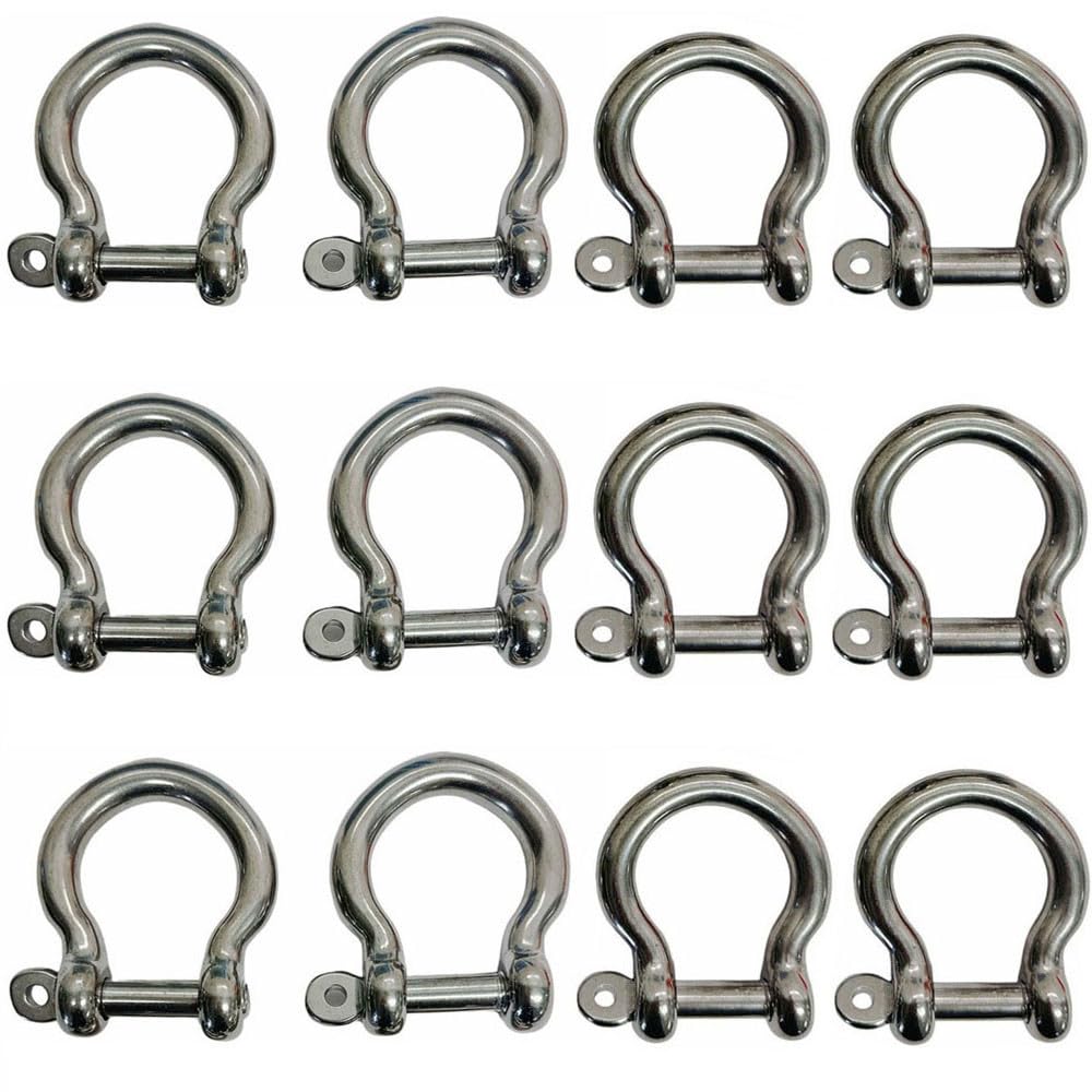 DBMIMPORTERS 12 Pcs 1/4'' Screw Pin Anchor Rigging Bow Shackle Stainless Steel 316 for Marine Boat WLL 300 Lbs