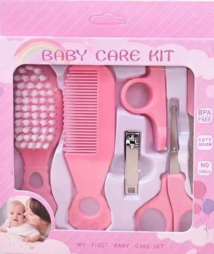 Baby Care Kit, 6-Piece Grooming Set with Comb, Brush, Nail Clipper, Scissors, BPA Free