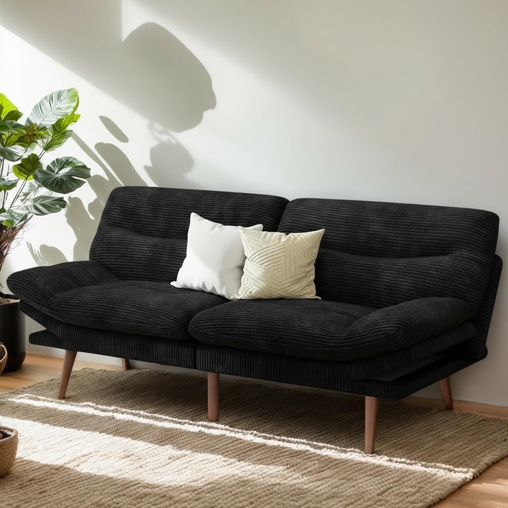 PERLECARE Convertible Futon Sofa Bed, 66" Corduroy Futon Couch with Adjustable Backrest and Armrests, 3-in-1Recliner Sleeper Sofa for Small Spaces,