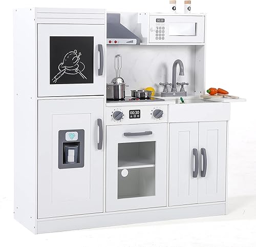 Miniatura 6 de Cocina de madera para niños  Juego de cocina de juego de simulación con microondas, horno, fregadero, máquina de hielo, luces y sonidos reales, 20