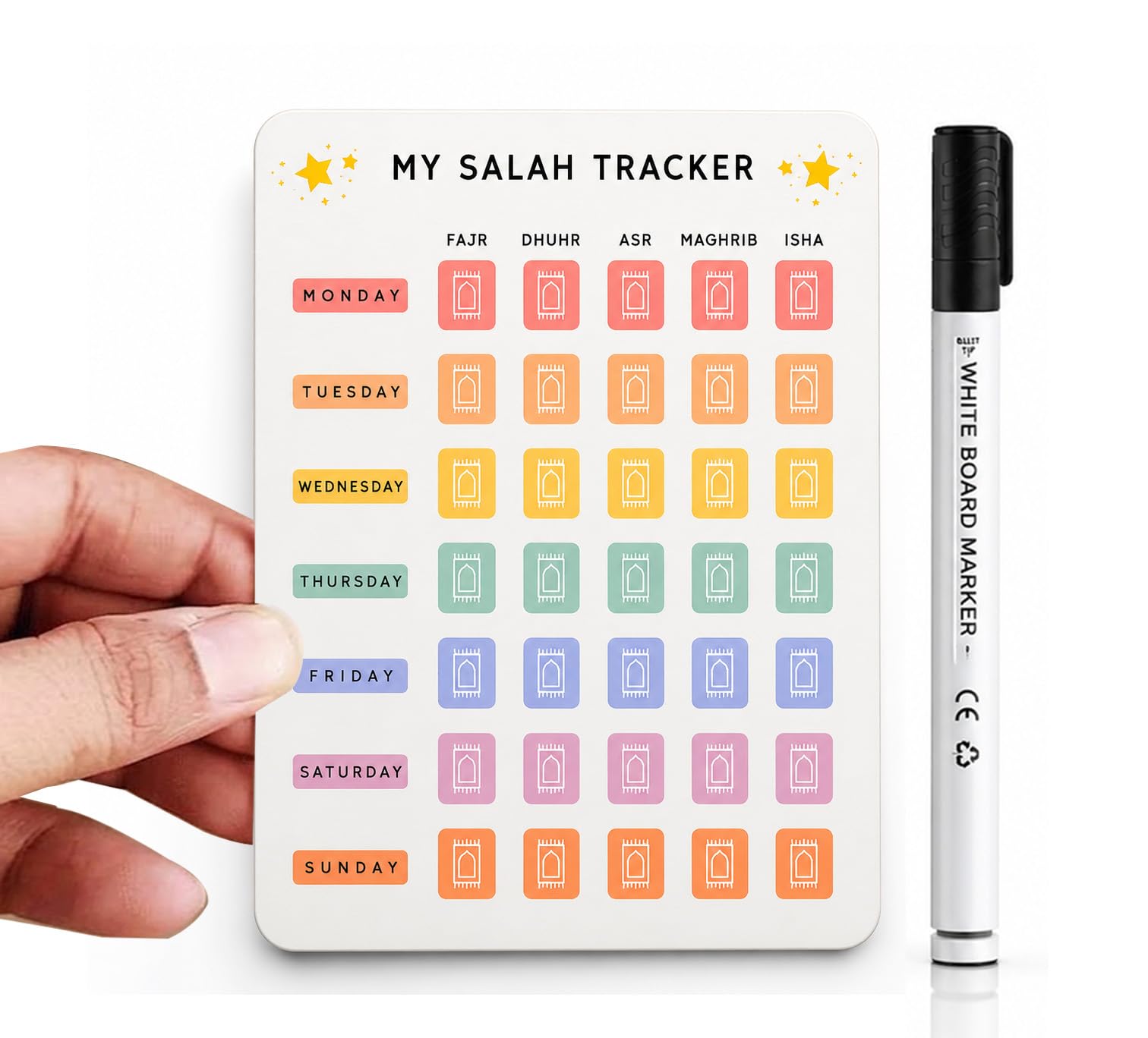 Premium Acrylic Namaz Tracker Wall Sign | Erasable Daily Islamic Prayer Chart for Kids & Adults | Modern Clear Salah Board, Home & Mosque Islamic Decor | Compact (Pack of 01, 14 X 10 CM)-image-15