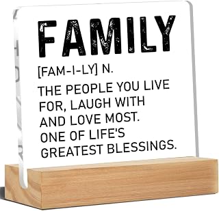 Family Desk Sign Family Definition Clear Desk Decorative Sign Family Greatest Blessings Acrylic Plaque with Wooden Stand Decor for Living Room