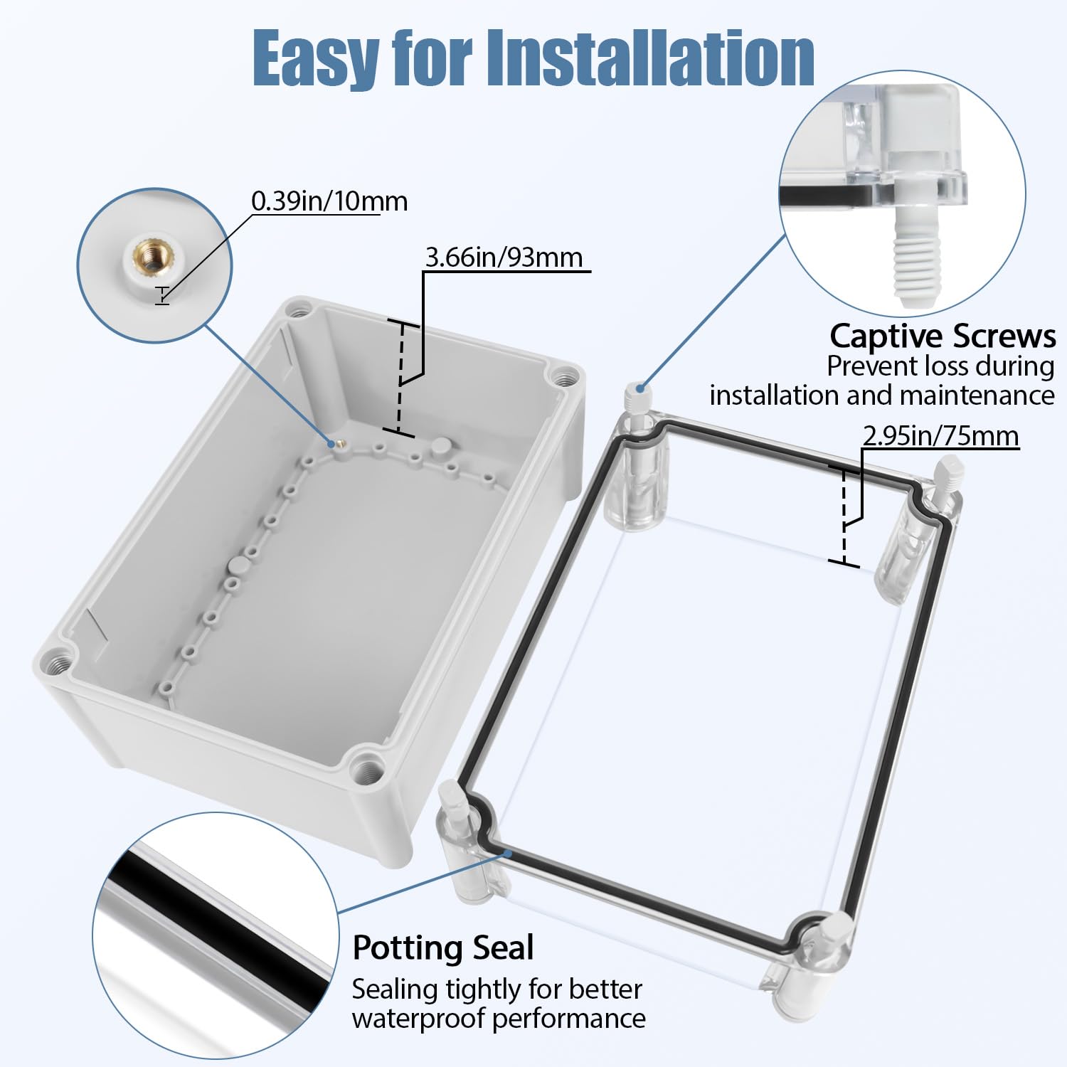 LeMotech Junction Box IP67 Waterproof Dustproof Electrical Box Project Box DIY Enclosure Gray with Transparent Clear Cover, External Size 11x7.5x7.1in (280x190x180mm)