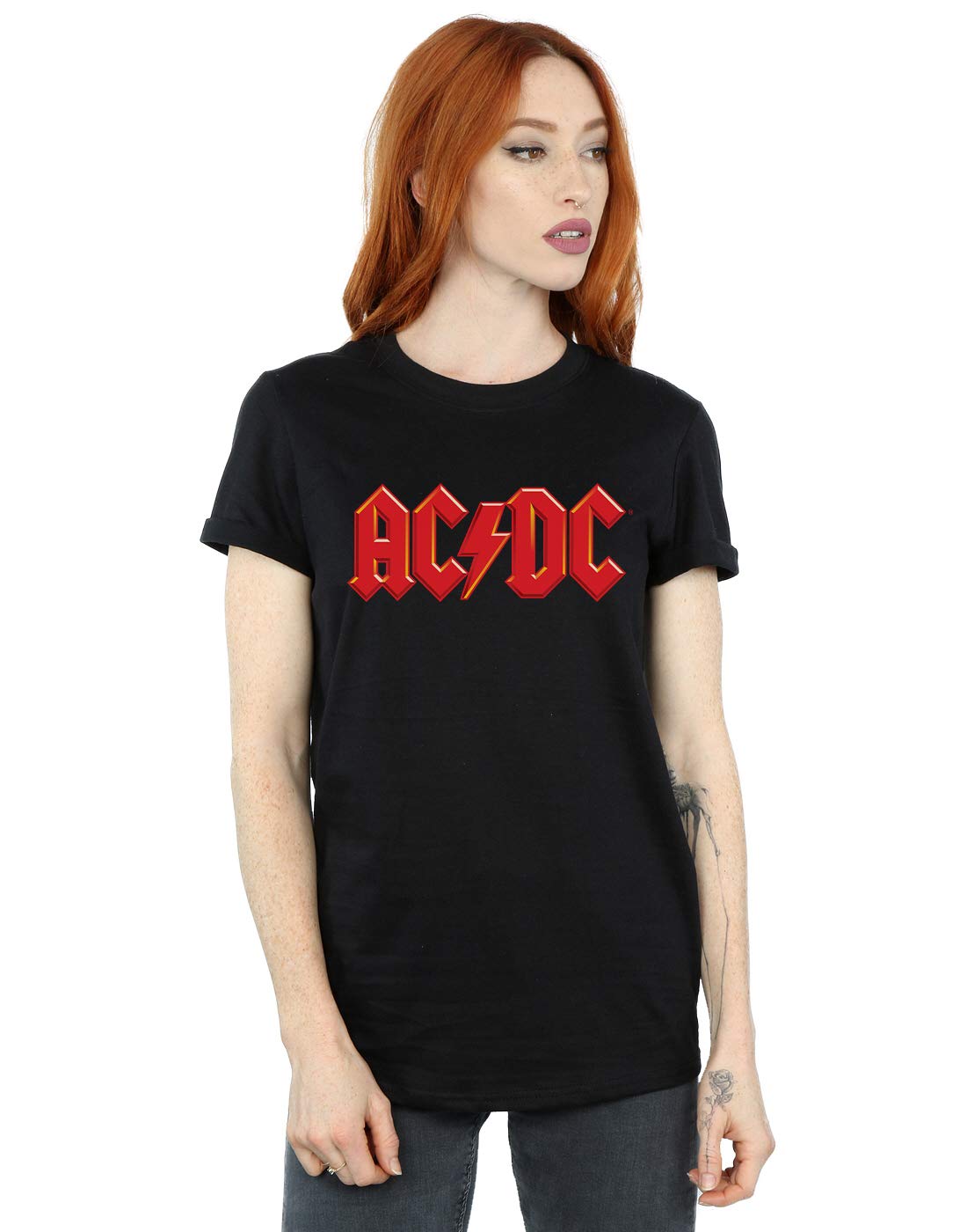 Absolute Cult Women's Black Acdc Red Logo Boyfriend Fit T-Shirt XX-Large