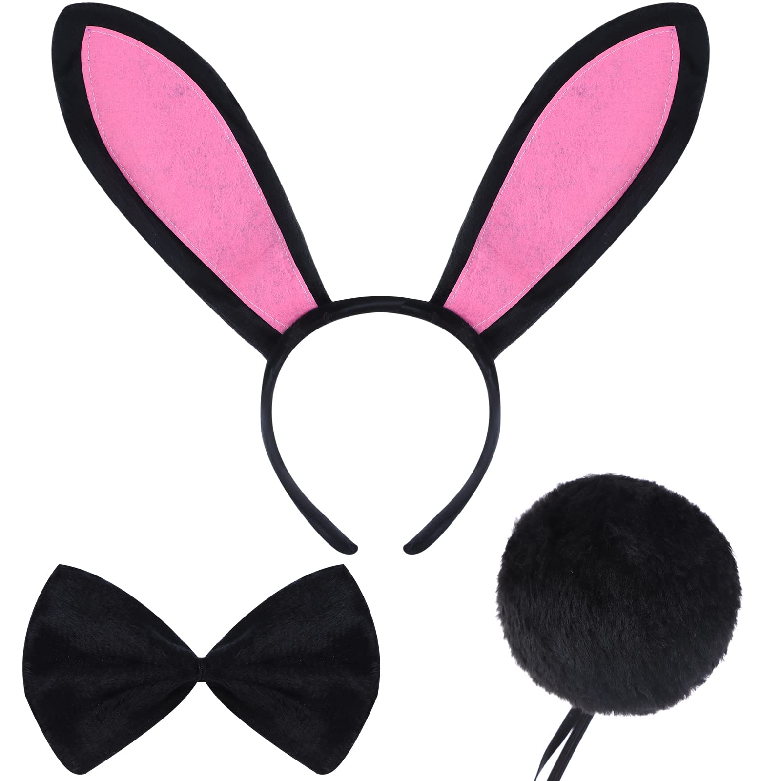 Bofeiya Frog Costume Set Animal Fancy Dress Costume Kit Frog Ear Headband Bow Tie Tail for Girls Halloween Cosplay Party Dress Up (Black Bunny)