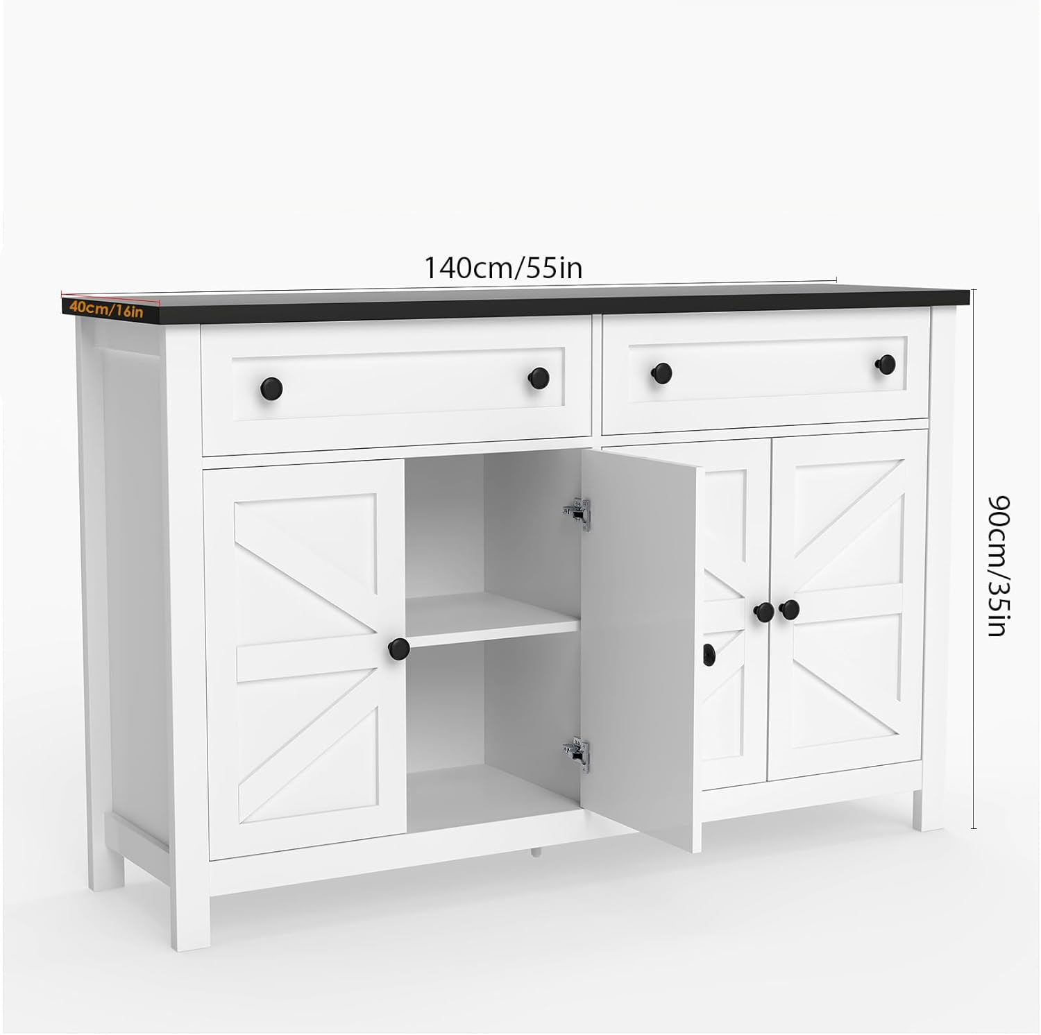 Modern Farmhouse Sideboard Buffet Cabinet 55", Coffee Bar with Adjustable Shelves, Storage Pantry Cabinet for Kitchen, Living Room, Entryway