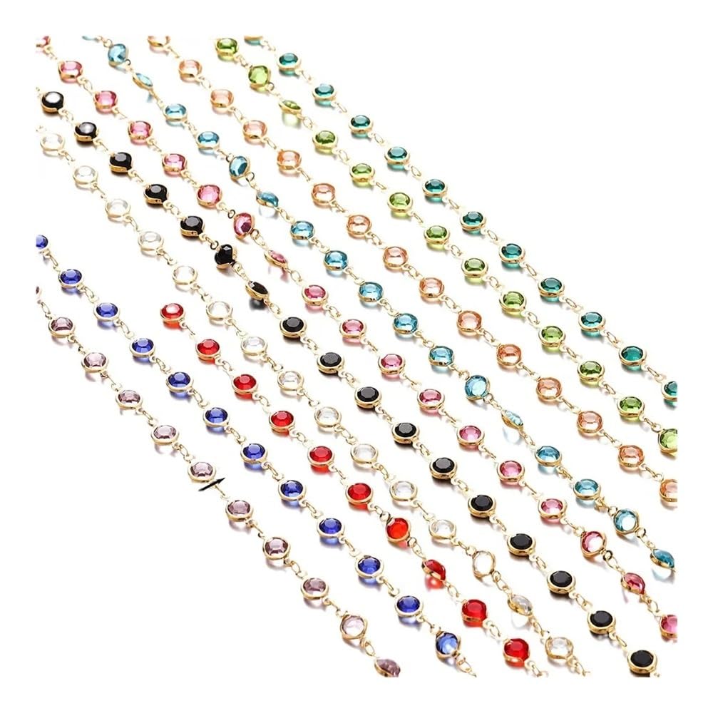 Catena con perline di cristallo da 1 metro/rotolo, 6 mm, per fai da te, collana con zirconi colorati e brillanti, per la creazione di gioielli artigianali (oro champagne, 5 pezzi)