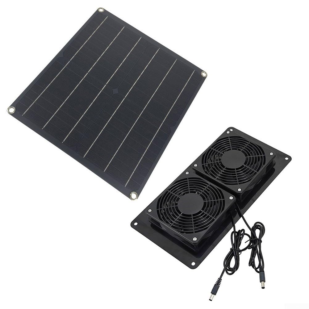 Ventola di scarico solare doppia da 25 W per circolazione dell'aria esterna con design resistente alle intemperie IP65 per capannoni da giardino, serre e camper