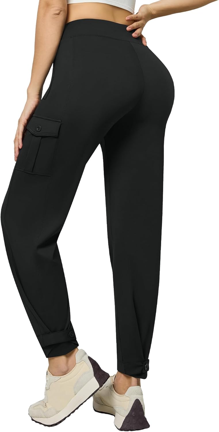 Casei Womens Cargo Pants, Wide Leg Yoga Pants High Waist Stretch Casual Pants with Pockets Business Travel Work