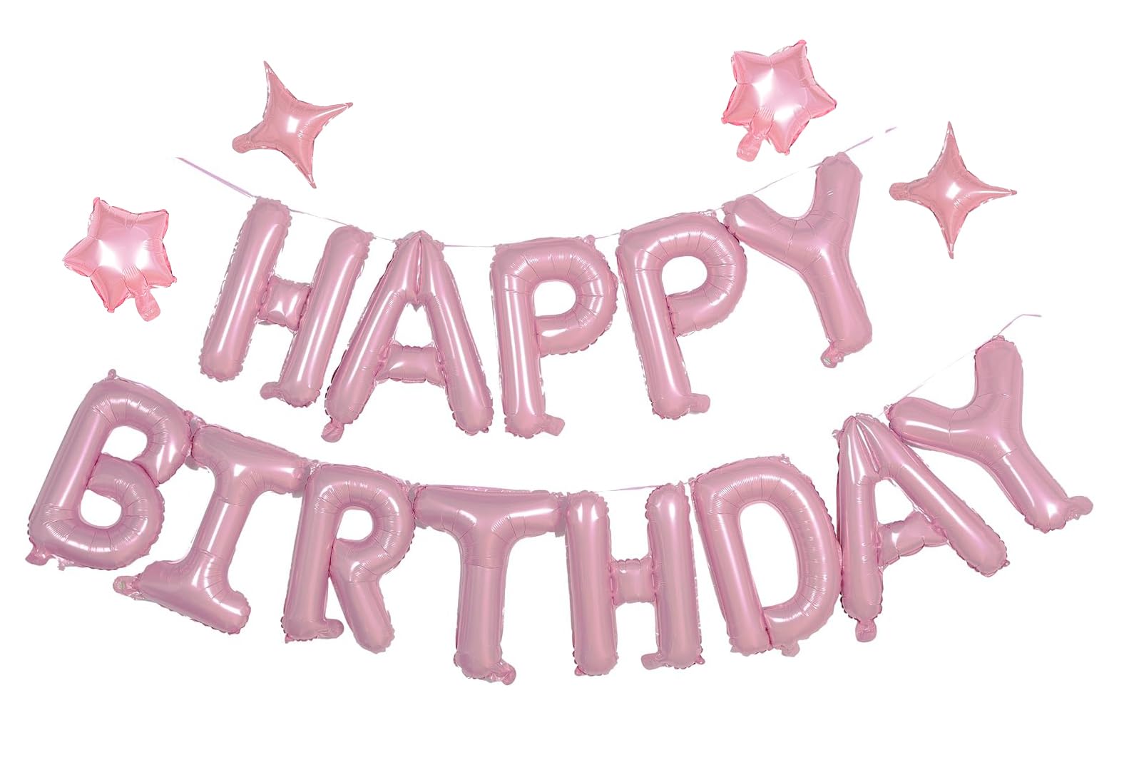 Pink Happy Birthday Banner Balloon Aluminum Foil 16 Inch Letter,Bright Pink 10 Inch Five Pointed Star Four Pointed Star Suitable for Kids, Men, Women,