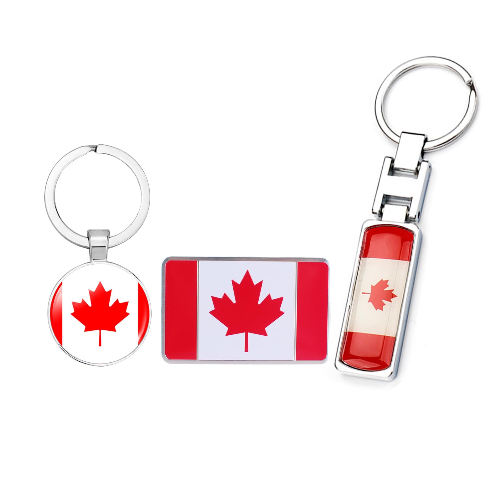 Acespeed 2Pcs Canada Flag Design Car Keychain Canada Color Stripe Chrome Badge Keychains Ring and 1Pcs Embossed 3D Metal Canada Flag Emblem Decal Stickers