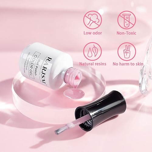 Miniatura 6 de RARJSM Esmalte de uñas de gel rosa transparente, esmalte de gel rosa transparente, manicura francesa natural, pigmento brillante, esmalte de gel de