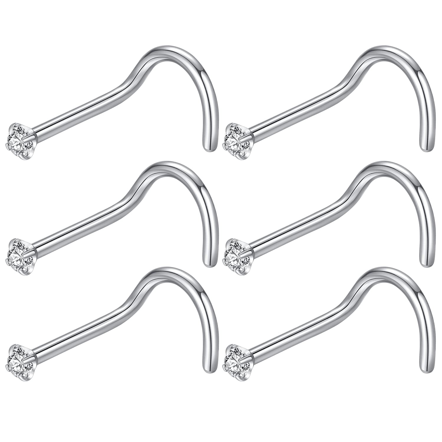 BLESSMYLOVE 316L Surgical Steel 22g/20g/18g Nose Rings Studs L-Shape Nose Nostrial Piercing Body Jewerly L Shaped Nose Studs 1.5mm 2mm 2.5mm 3mm CZ