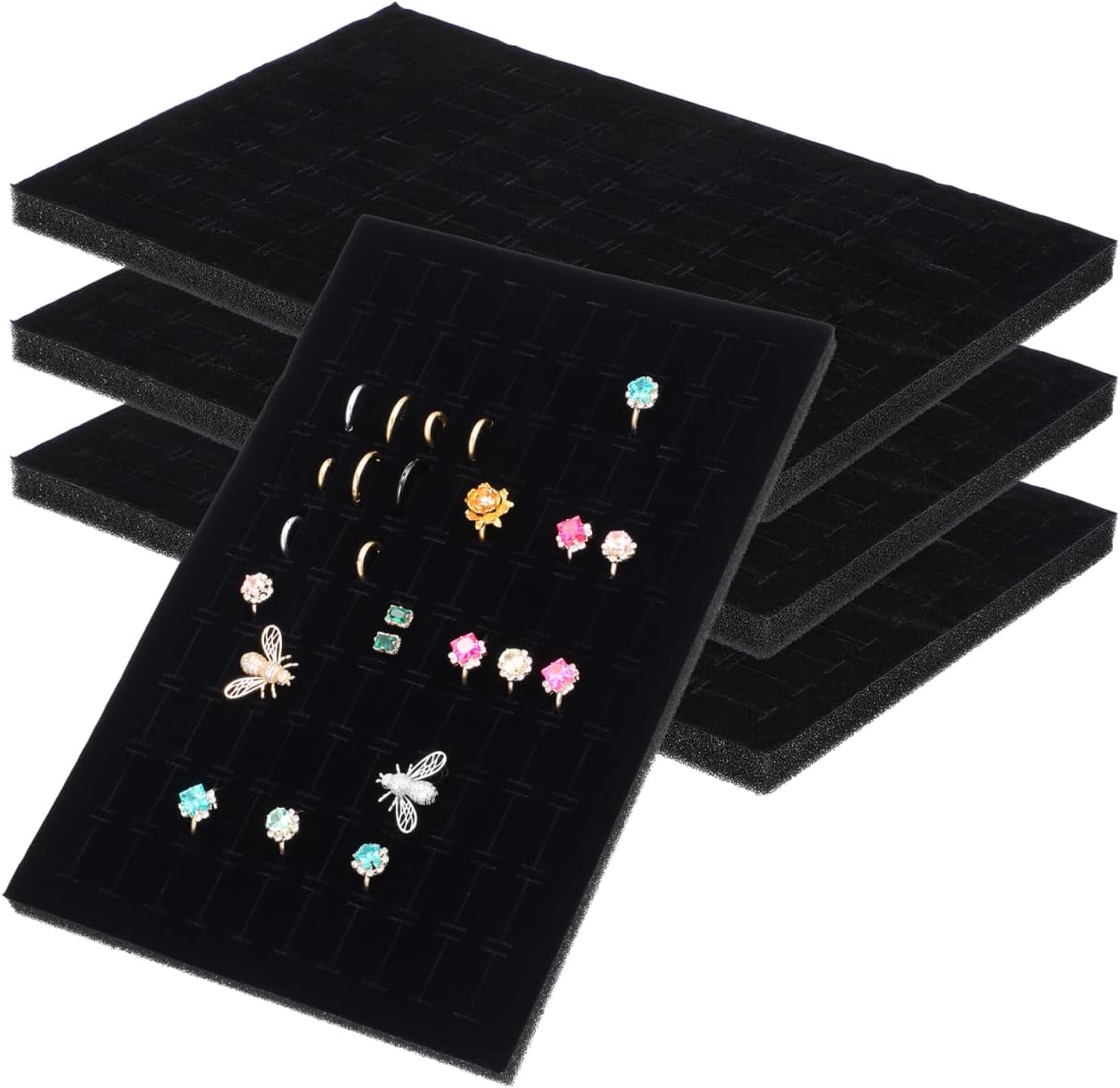 Alipis Jewelry Box Inserts 11.02X7.08 Inch Soft Sponge Pads with 100 Slots Ring Holder for Organizing Earrings and Rings Jewelry Storage Display Mat Set of 4