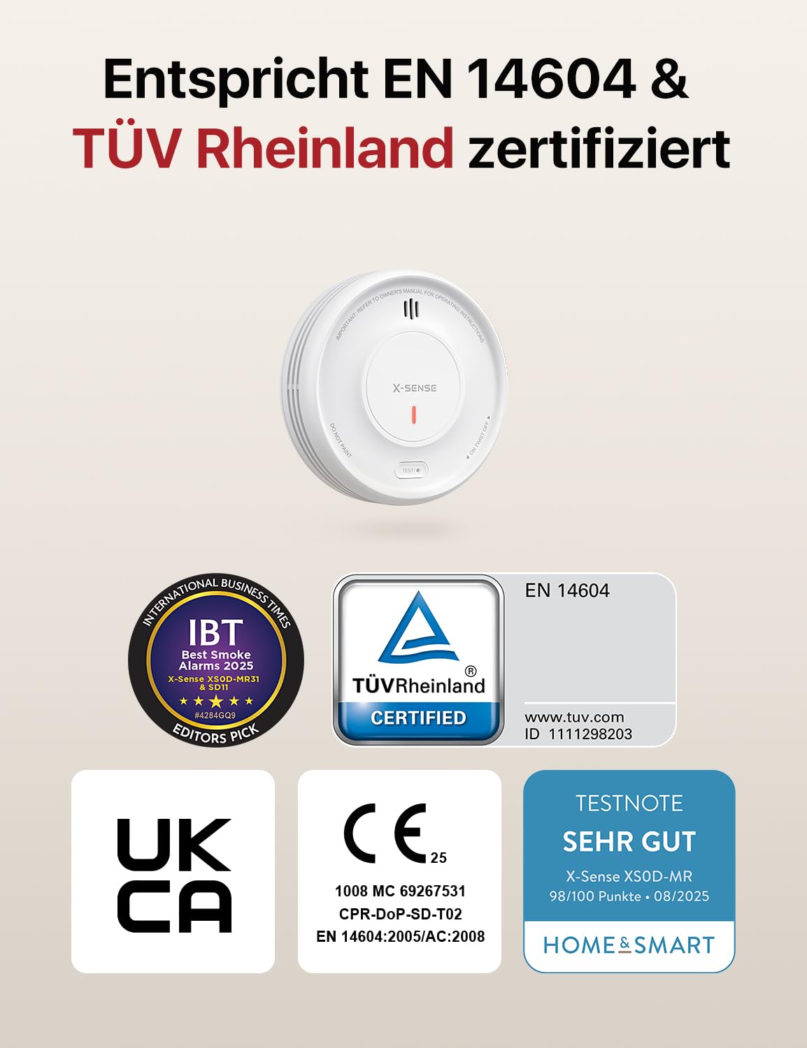 X-Sense Smart Rauchmelder WLAN mit Magnethalterung, vernetzter Feuermelder mit Basisstation SBS50, App-Funktion, Home-Assistant-kompatibel, austauschbare Batterie, XS0D-MR61