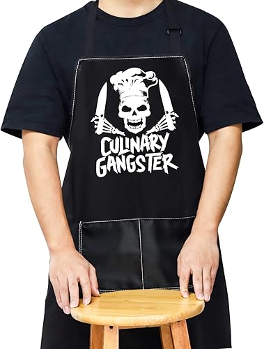 WZMPA Delantal de cocina de gángster culinario divertido, regalos de chef de cocina, delantales ajustables para cocinar con bolsillos para hombres y